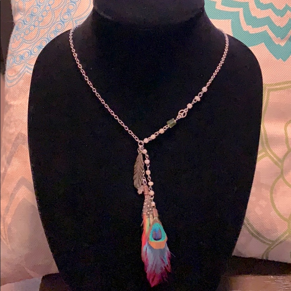 AEO Long Asymmetric Bohemian Feather Necklace